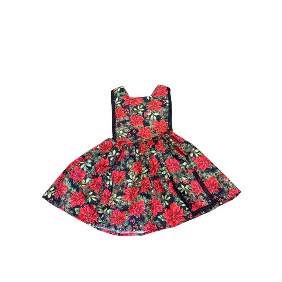 NWT Girls Christmas Poinsettia Print Dress & Bloomers Set 7/8 - Picture 2 of 9